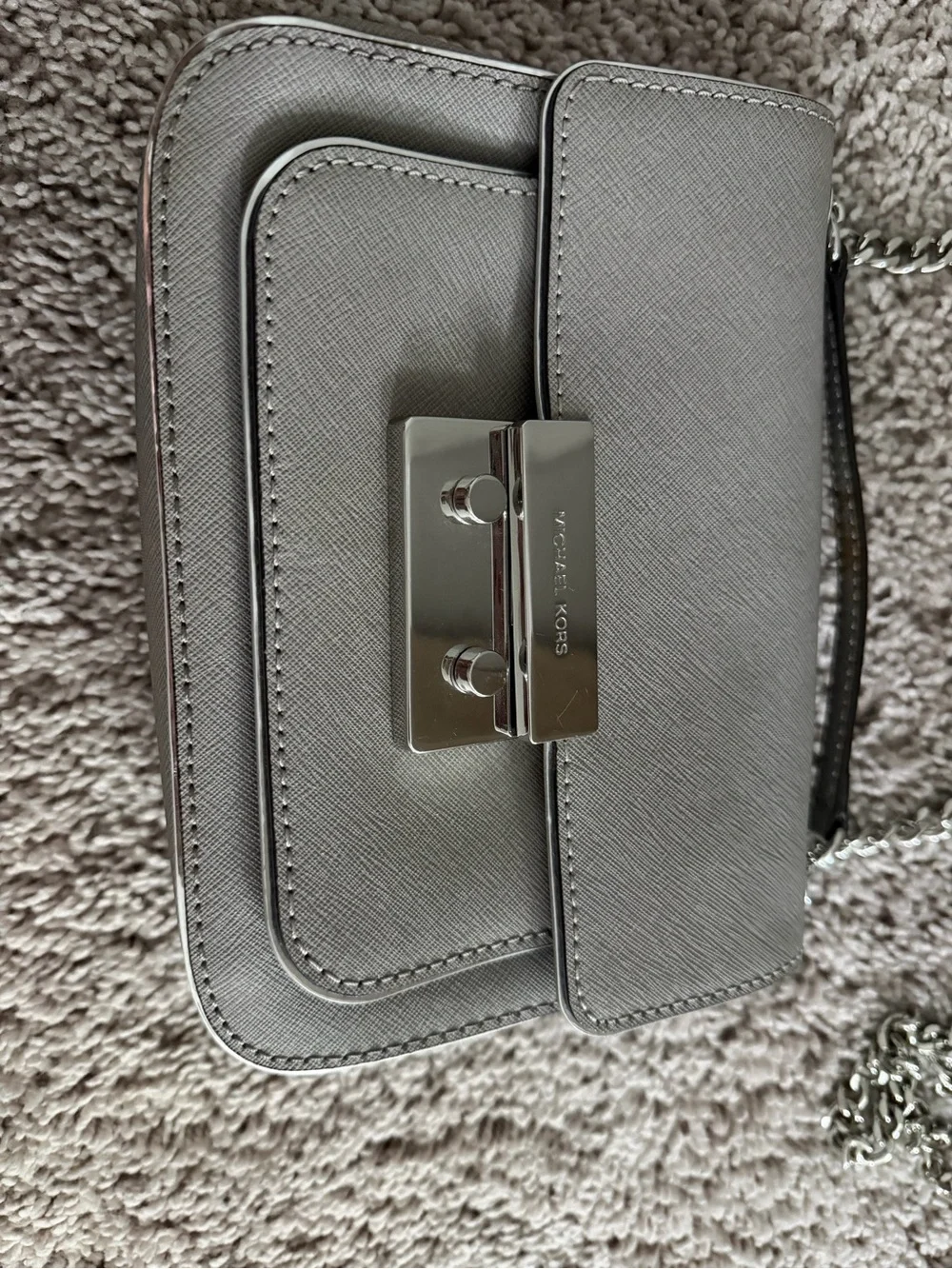 Michael Kors Taupe Leather Shoulder Bag with Silver Hardware